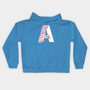 Colorful capital letter A patterned with sakura twig Kids Hoodie